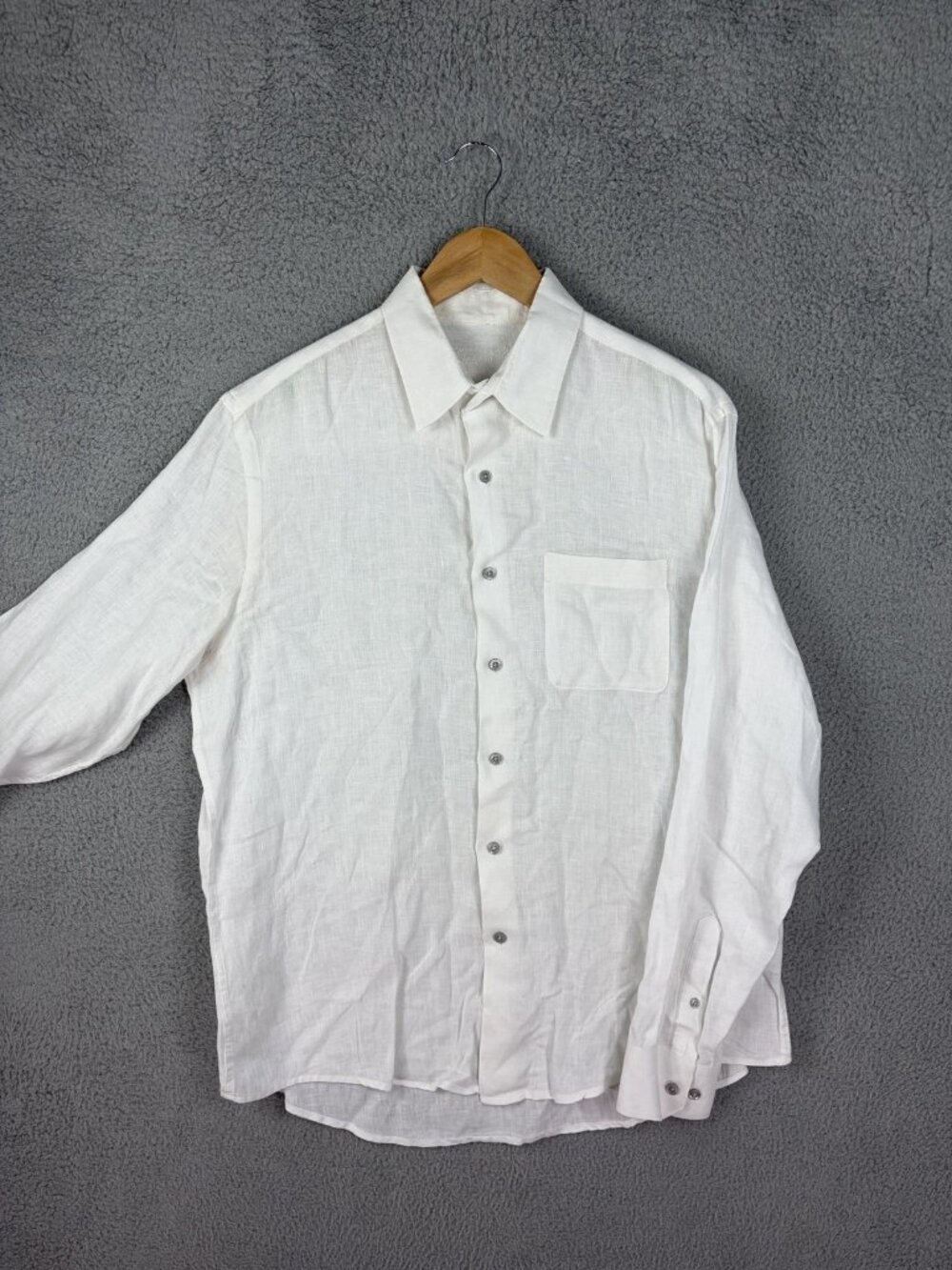 Tasso Elba Shirt Mens Medium White Linen Long Sleeve Button Front Casual Summer